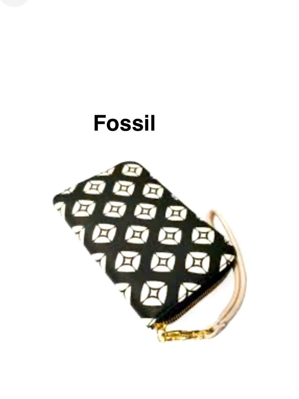 Fossil Women's Sydney White and Black Zipper Zip Around Wristlets Wallet⭐️⭐️⭐️